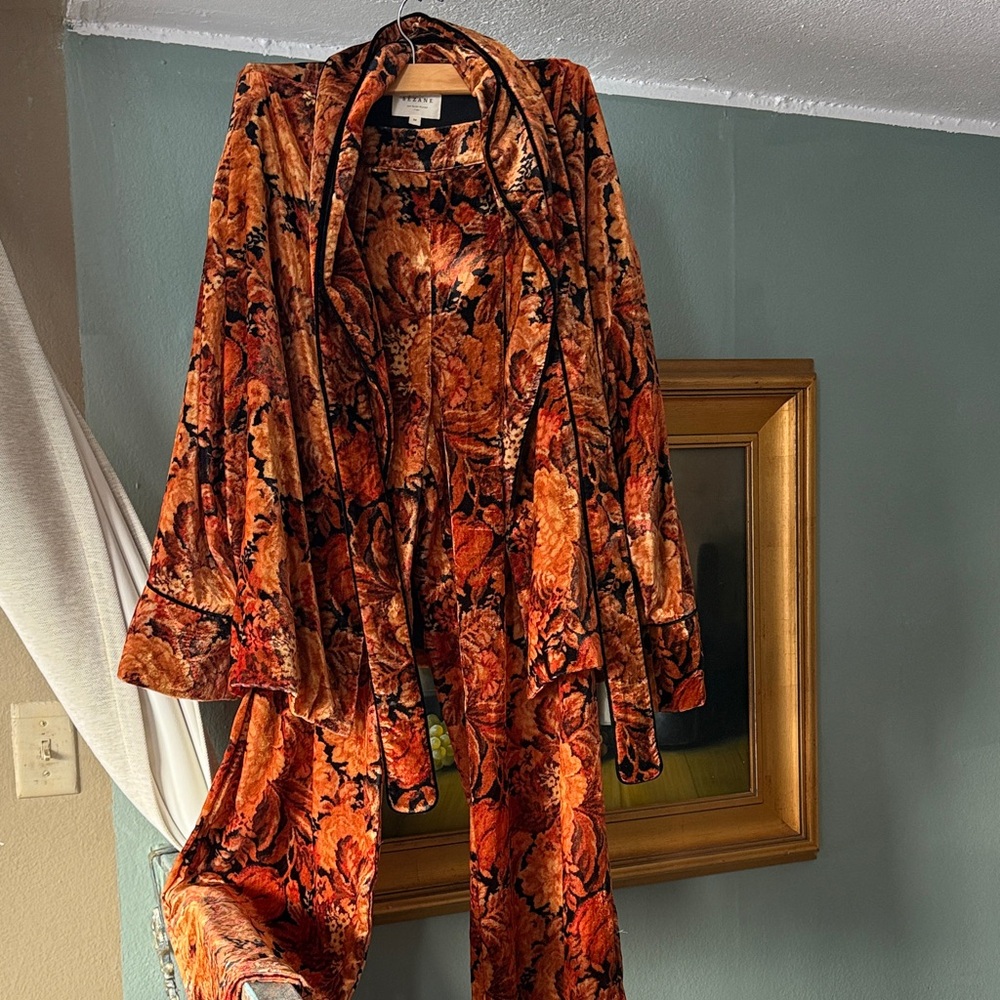 Sezane Velvet Floral / leaves 🍁 Ensemble in Orange and Brown jacket 36